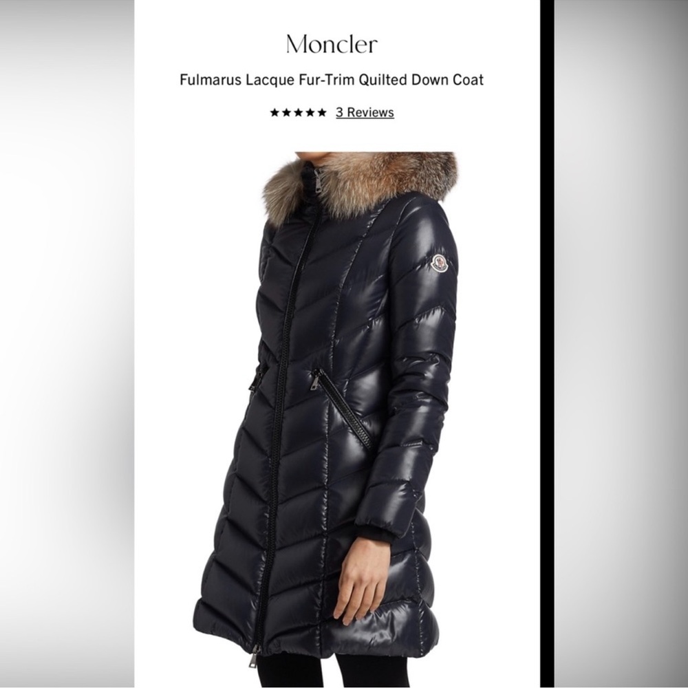 Moncler Black Down Puffer Coat with Real Fur Trim